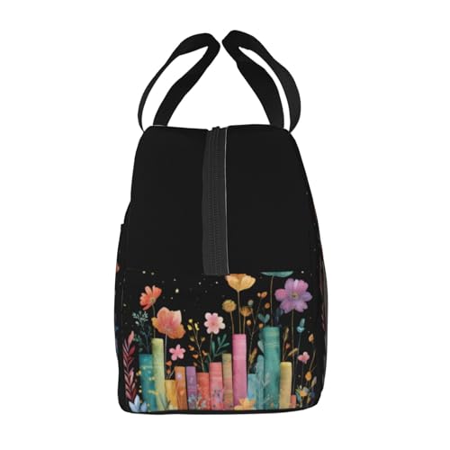 Lunch Bag Books Flower Botanical Insulated Lunch Box Reusable Cooler Tote for Adults Student Girl Boy Work Office School Picnic Over 3 Years Old - color: B0385