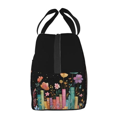 Lunch Bag Books Flower Botanical Insulated Lunch Box Reusable Cooler Tote for Adults Student Girl Boy Work Office School Picnic Over 3 Years Old - color: B0385