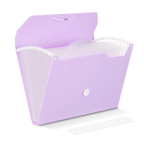 Comix Accordion File Organizer, 13 Pocket, Purple | Expanding File Folder, A4/Letter Size Documents, Includes Labels, For Office, Home, School - color: Purple, size: Basic