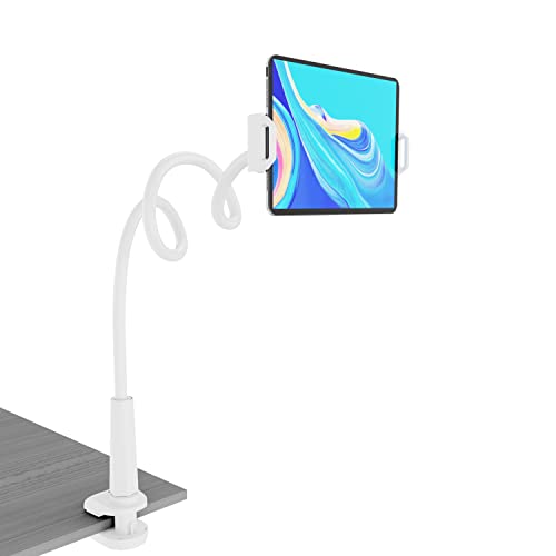 MAGIPEA Gooseneck Tablet Holder for Bed, Flexible Tablet Stand Holder with 360° Adjustable, Hands Free Tablet Mount Clip, Compatible with iPad/Kindle/Switch/Galaxy Tabs, More 4.7-13" Devices, White - color: White, size: 30in