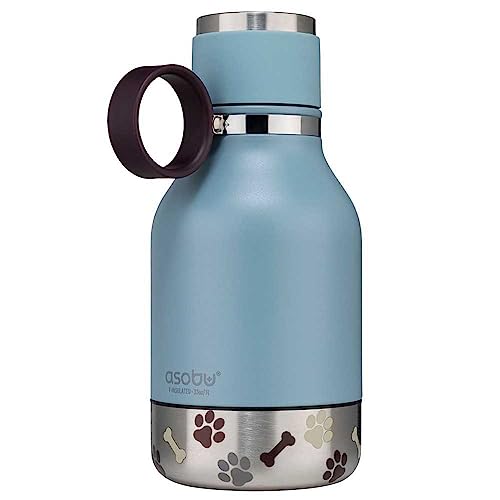 Asobu Dog Bowl Attached to Stainless Steel Insulated Travel Bottle for Human 37oz/1.1 Liter (Blue) - color: Blue