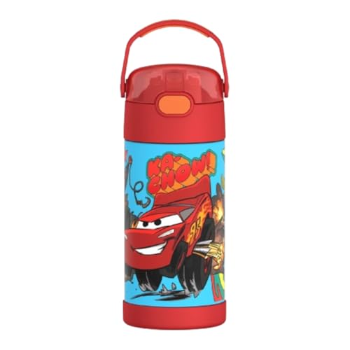 THERMOS FUNTAINER Water Bottle with Straw - 12 Ounce - Kids Stainless Steel Vacuum Insulated Water Bottle with Lid, Cars - color: Cars