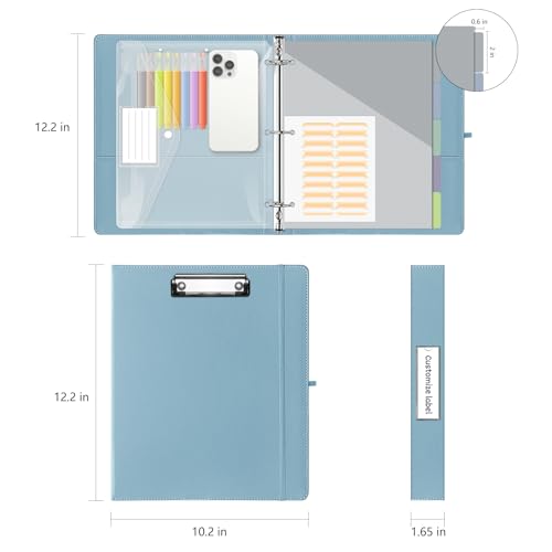 1 Inch 3 Ring Leather Binder Organizer, BVSSX Three Ring Binders with Clipboard, Plastic Folder, 5-Tabs Pocket Dividers with Sticker Labels, Pen Loop, Elastic Strap (Blue, Letter Size) - color: 4-blue, size: 1in（Letter Size）