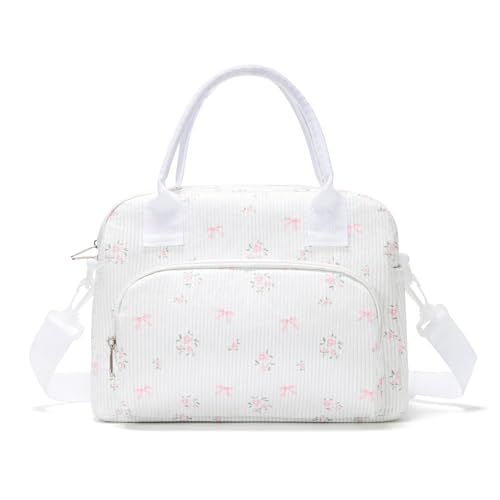 MEXS Insulated Lunch Bag for Women Men Large Reusable Lunch Box Adult Leakproof Portable Cooler Tote Bags for Work Picnic - color: Floral Bow