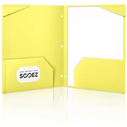 Sooez 2-Pocket Folders, Plastic Folders with Pockets 3 Hole Punched | 1 Pack Pockets Folder for 3 Ring Binder with Labels, Heavy Duty Binder Folder for Document, Letter Size File Folder,Yellow - color: Yellow, size: 1 Pack