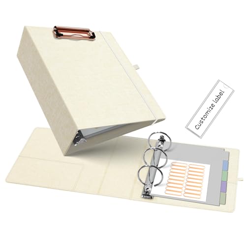 Ospelelf Mini 3 Ring Binder 5.5 x 8.5, 2 inch Round Ring Clipboard Binders Dividers with Tabs, Linen Small Binder Organizer for Office, Beige - color: Beige, size: Mini 2in（ 5.5" x 8.5"）