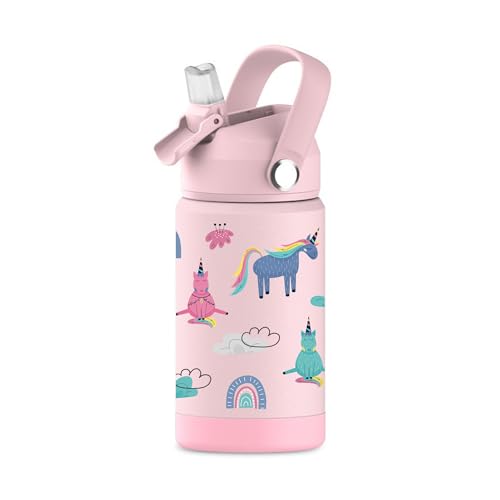 Hippypotamus Kids Water Bottle - Stainless Steel Vacuum Insulated -12 oz - Leak Proof Straw Lid & Soft Spout For Toddlers & Kids - (Pink Unicorn) - color: Pink Unicorn