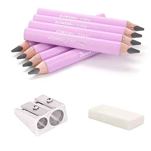 3.5-inch short triangular fat pencil, 5mm fat refill, mini wooden pencil, suitable for small hand writing and painting for preschool children and kindergarten (8 light pink) - color: Pink