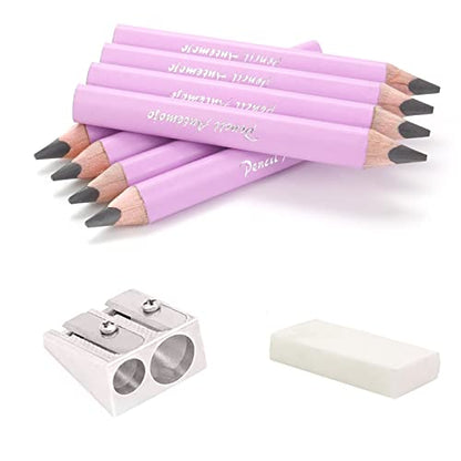 3.5-inch short triangular fat pencil, 5mm fat refill, mini wooden pencil, suitable for small hand writing and painting for preschool children and kindergarten (8 light pink) - color: Pink