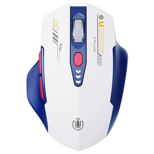 Uineer Bluetooth Mouse - Multi-Device Wireless, Rechargeable Ergonomic Mouse with Visible Battery Level, Tri-Mode (BT 5.0/4.0+2.4G Hz), 4 Adjustable DPI, Coldless for Laptop and PC (Blue White) - color: Blue White