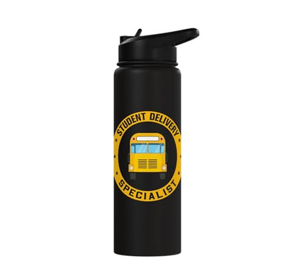 Student Delivery Specialist School Bus Driver Stainless Steel Insulated Water Bottle - color: Black