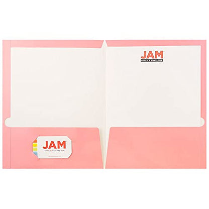JAM PAPER Laminated Two Pocket Glossy School Folders - Letter Size - High Gloss Baby Pink Pastel - 6/Pack - color: Baby Pink, size: Pack of 6 Folders