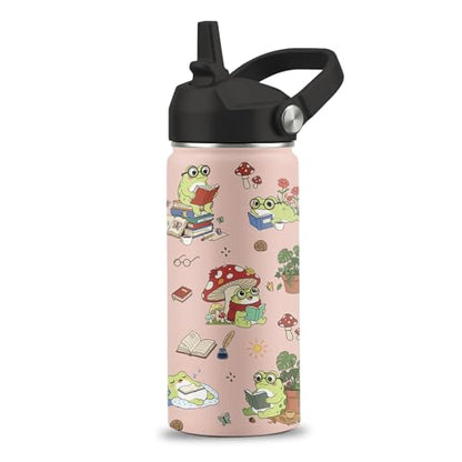 Frog Gifts for Boys Girls, 16 oz Water Bottle with Straw Lid, Frog Water Bottle, Stainless Steel Insulated Tumbler, Cute Frogs Cup, Frogs Themed Gifts - color: Frog
