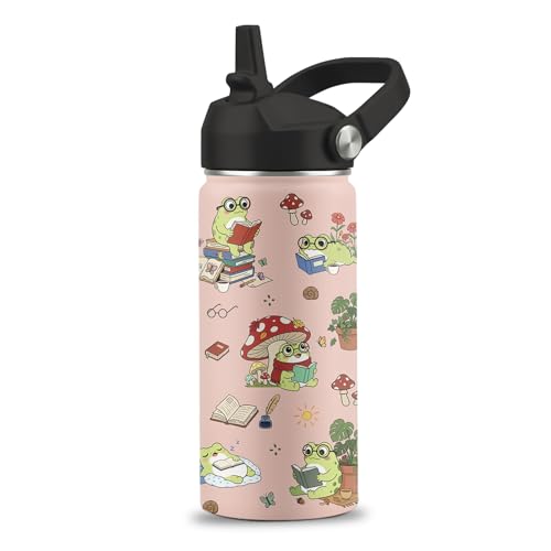 Frog Gifts for Boys Girls, 16 oz Water Bottle with Straw Lid, Frog Water Bottle, Stainless Steel Insulated Tumbler, Cute Frogs Cup, Frogs Themed Gifts - color: Frog