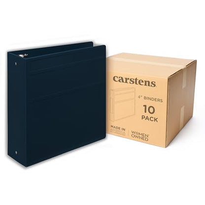 Carstens 4-Inch Heavy Duty 3-Ring Binder - Side Opening, Navy Blue, Durable Plastic, No-Gap Rings, Waterproof Cover, No Pockets, Holds 600 US Letter Sheets, BPA-Free, Made in USA (1849-3R), Case of 10 - color: Navy Blue, size: Case of 10