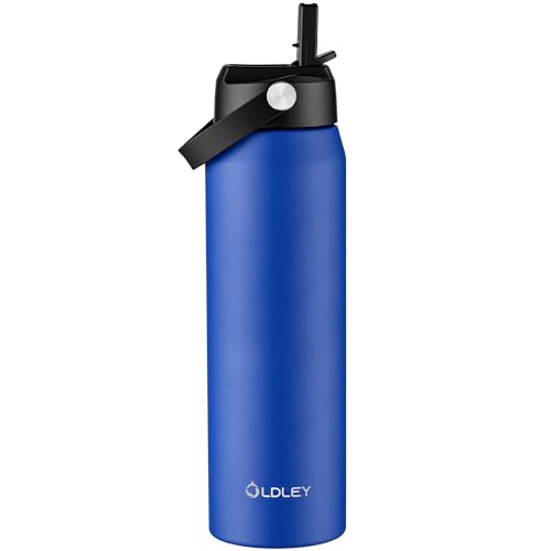 Oldley 32oz Insulated Water Bottle with Straw, Stainless Steel Water Bottle for Sports, Travel, School, BPA-Free Sports Bottles for Adult Kids, Leak-Proof, Klein Blue - color: Klein Blue, size: 32 Ounces