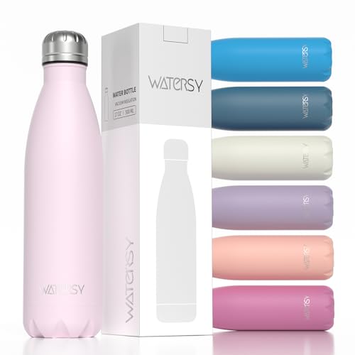 WATERSY Stainless Steel water bottles,17oz/500ml Insulated Water Bottles,Pink metal water bottle Keeps Drink Cold and Hot,BPA Free kids water bottles for School,Gym,Travel,Sports - color: Cherry Blossoms