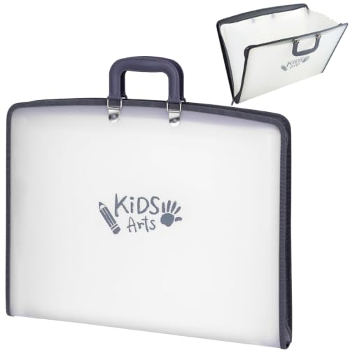 Acocony 11x17 Art Portfolio-Accordian File Organizer with 13 Pockets | 11x17 portfolio folder for artwork with Handle and Zipper Closure, Frosted Translucent,Waterproof Pack of 1