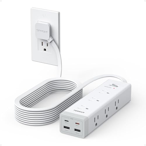 TESSAN Surge Protector Power Strip PD 20W, Ultra Thin Flat Plug 15 FT Extension Cord, 9 Outlets 4 USB(2 USB C), 1050J Protection Multiple Outlets Charging Station for Home, Office, College Dorm Room - size: 15 FT