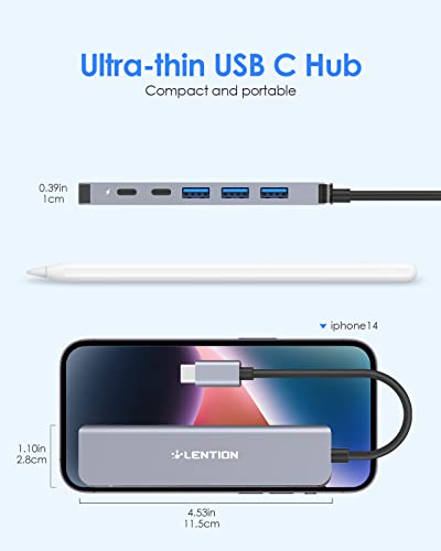 LENTION 6-in-1 USB C Hub, 4K@60Hz HDMI, 100W PD, 3 USB 3.0, USB-C Data | Ideal for Work & Study, Stable Driver 3.0 Adapter, Compatible with macOS, iOS/iPadOS, Windows & ChromeOS (CE35p, Space Gray) - color: Space Gray