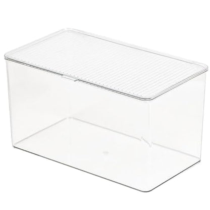 ZEXALOR Clear Plastic Storage Bin with Lid, Organizer for Pantry, Office, Bathroom, Kitchen, Snack, Tea Bag, Coffee Container (Large) - size: Large