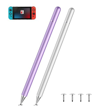 Kenkor Stylus Pen for Touchscreen, 2PCS iPad Pencil High Sensitivity & Precision Magnetic Disc, Stylus Pen for Nintendo Switch 2/iPhone/iPad/Samsung/Galaxy/Huawei/Microsoft Surface, All Touch Screens - color: Purple+Silver