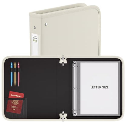 Fireproof 3 Ring Binder with Zipper, 1.5 Inch D Rings Hold up 375 Sheets of 8.5" x 11" (A4), Compatible with Clear Page Protectors, Built-in net and Pen Holder (1 Pcs, White, 1.5") - color: White, size: 1.5", style: 1 Pcs