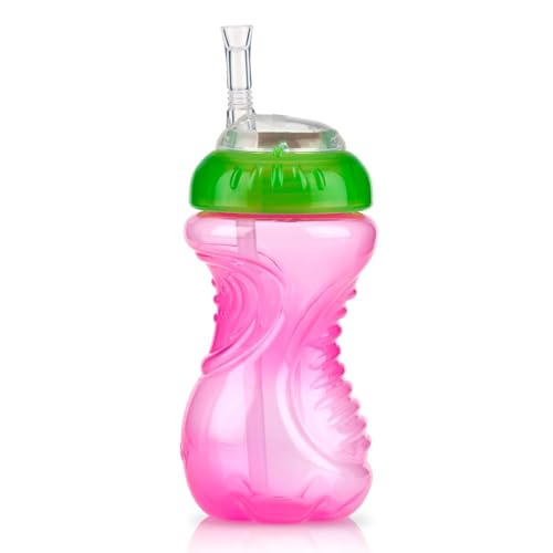Nuby No-Spill Soft Straw Easy Grip Sippy Cup for Girls - (3-Pack) 10 Oz - 12+ Months - color: Pink, Purple, & Blue