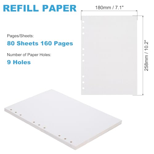 PATIKIL B5 Dot Grid Paper 9-Ring Binder Loose Leaf Planner Filler Paper Planner Inserts, 80 Sheets/160 Pages, Lined - size: B5, style: Dot Grid