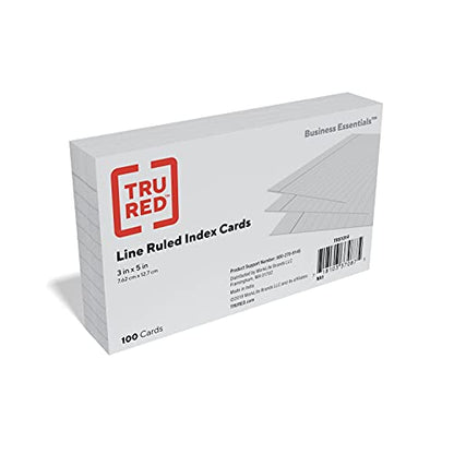 TRU RED Index Cards, 3" x 5", Lined, Gray, 100 Pack – Modern Ruled Cards for Notes, Studying & Organization