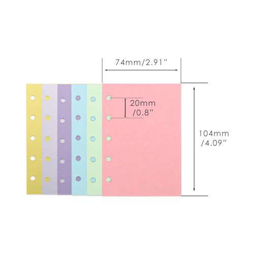 A8 Paper Refill 6 Colors A8 Planner Refill M5 Loose Leaf Binder Paper 300 Sheets Colored Blank Filler Papers A8 5 Ring Binder Inserts