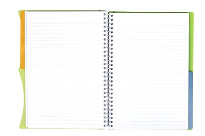 Mintra Office Durable PREMIUM Spiral Notebook, ((Green, 2 Subject (6in x 9.5in)), Wire, Fabric Covered Coils, No Snags, Removable Adjustable Pocket Dividers, Ruler, Organization, Customizable - color: Green, size: 2 Subject (6in x 9.5in)