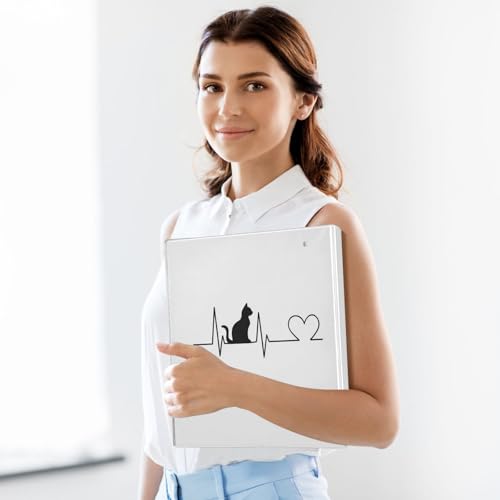 Fustylead Cat Electrocardiogram 3 Ring Binder, D-Rings 1.5" Hardcover Folder, Fits 200 Sheets of A4 Paper, Durable Clipboard & Clean View with Inside Pockets for School Home Office - size: 12.4x10.63x2.36 Inch-1 Pack