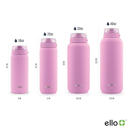 Ello Cooper 18oz Kids Stainless Steel Water Bottle with Straw and Carry Handle, Double Walled and Vacuum Insulated Metal, Leak Proof Locking Lid with Soft Silicone Spout, Reusable, BPA Free, Bubblegum - color: Bubblegum, size: 18 Ounces
