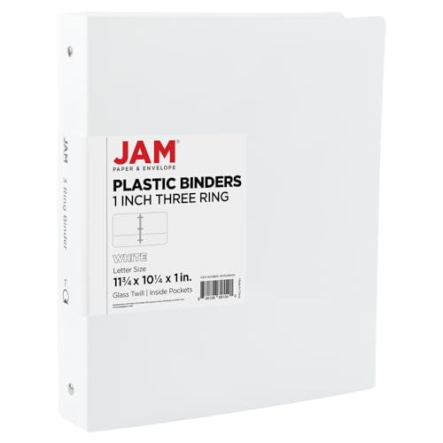 JAM PAPER Plastic 1 inch Binder - White 3 Ring Binder - Sold Individually - color: White, size: 1 inch