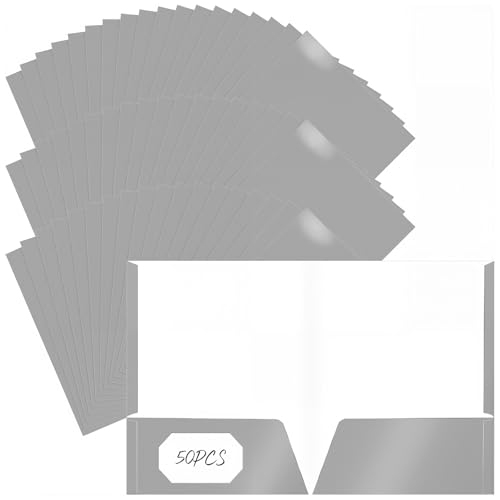 Jutom 50 Pcs 2 Pocket Glossy Paper Folders Glossy Paper Laminated Portfolios, Letter Size, Presentation Folders with Pockets for Office Teacher Worker Supplies(Gray) - color: Gray