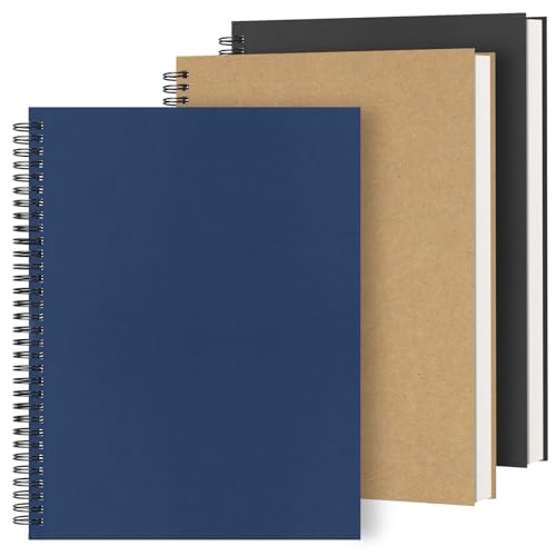 Dynta 3 Packs Large Spiral Notebooks 8.5"x11" Notebooks for Work | College Ruled, 80 Sheets/160 Pages, 100 GSM Heavyweight Paper, 3 Colors, for Work, School, Good for Students and Office - color: Brown,Black,Blue