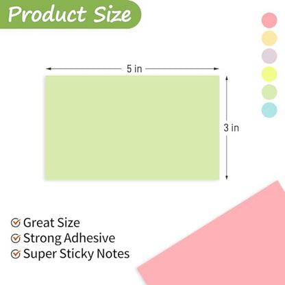960 Sheets 3x5 Inches Large Sticky Notes,Self-Stick Post Stickies Colorful Super Sticking Power Memo Pads for Teacher Supply,School and Office - style: 12 Pads Pastel