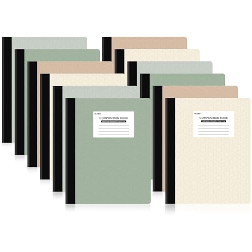 SUNEE Composition Notebooks - Wide Ruled Paper, 12 Pack Composition Book, 9 3/4" x 7 1/2", 80 Sheets/160 Pages, Assorted Morandi Colors, School & Office Supplies - color: Aesthetic, style: Wide Ruled | 12 Pack