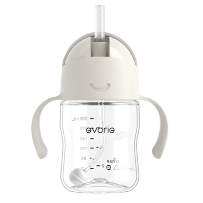 Evorie Tritan Weighted Straw Cup Baby Training Cup, Spill Proof, 7 Oz, 6M+ | BPA & BPS-Free, First learning cup, 360° drinking, Dishwasher safe, Durable Sippy Cup, Cream Beige - color: Cream Beige