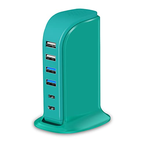 USB Charger Block Upoy, Charging Station for Multiple Devices Apple, USB Hub Power Strip Multiple Ports, Power Block Adapter for Phone, Tablet, Ear Buds, C Charger Block with 5ft Extension Cord - color: green usb c charger block