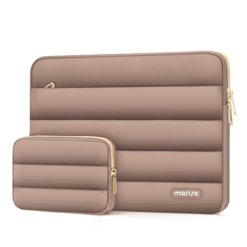 MOSISO Laptop Case 13.3 inch,13-13.3inch Puffy Laptop Sleeve, Brown | Compatible with MacBook Air 13.6 M5 M4 M3 M2 M1/Neo/Pro 13/14,HP Dell ASUS Lenovo,Polyester Horizontal Bag with Small Case - color: Brown, size: 13.3 inch