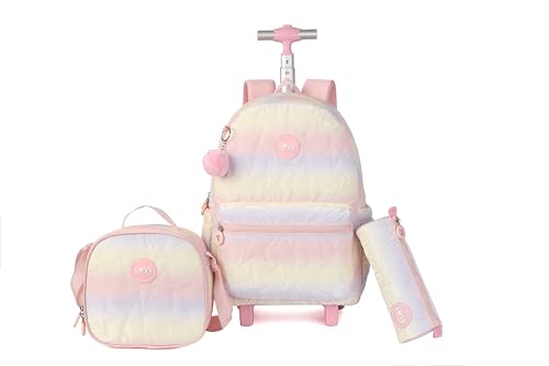 Pink Rolling school backpack for girls with Lunch Box 3pc Set(QUILTED PINK) - color: Quilted Pink