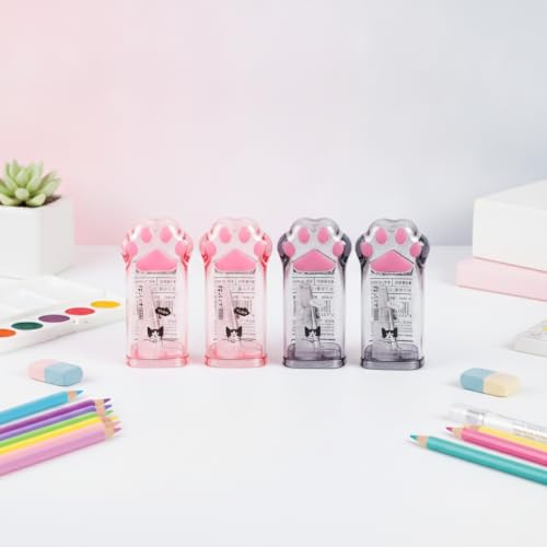 4Pcs Pink and Grey Manual Pencils Sharpeners Kids Cat Claw Pencil Sharpener Stationery with Lid for Office Home Supplies Pencil Sharpeners