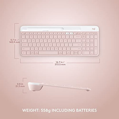 Logitech K585 Multi-Device Slim Wireless Keyboard, Built-in Cradle for Device; for Laptop, Tablet, Desktop, Smartphone, Win/Mac, Bluetooth/Receiver, Compact, Easy Switch, 24 Month Battery - Rose | Slim Keyboard with Built-in Phone Cradle, Easy-Switch for