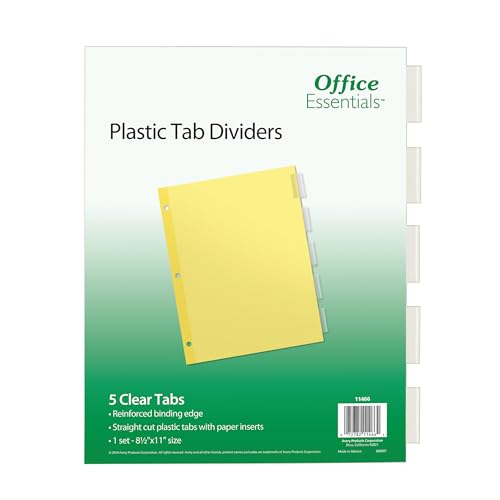 Office Essentials Insertable Dividers, 8-1/2"x11", 5 Tab, Clear Tab, Buff Paper, 1 Set (11466) - size: One Size, style: 1 Set