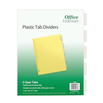 Office Essentials Insertable Dividers, 8-1/2"x11", 5 Tab, Clear Tab, Buff Paper, 1 Set (11466) - size: One Size, style: 1 Set
