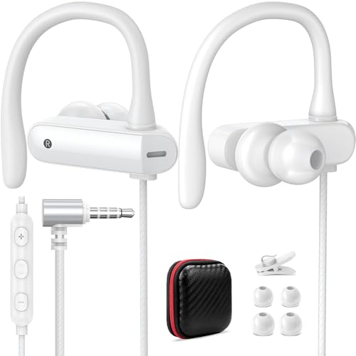 4FT Long Cord Wired Earbuds for Chromebook Laptop,3.5mm Over In Ear Hook | Jack Plug Headphones for PC Student Kid School,Noise Isolate HiFi Stereo Audio Wrap Around Earphone In Ear Headset for Moto G - color: White
