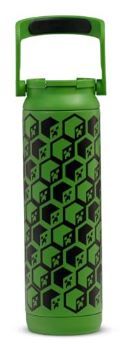 Igloo MineCraft Creeper 20 oz Sipper Glow in the Dark Sports Sipper, Stainless Steel Hydration Can with Lid & Straw, Insulated Water Bottle - color: 20 Oz Creeper