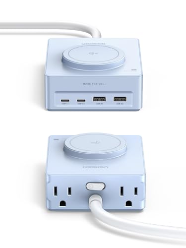 UGREEN Power Strip with 4 Power Outlets, 15w Wireless Charger, 20W PD3.0 USB C Fast Charging, 2 USB-C Ports, 2 USB A Ports, Desk Charging Station for Office, Conference, Home Use